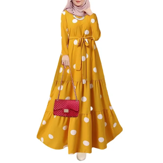 110914-3c37d1.jpg Abaya-Robe musulmane à manches longues et col rond pour femme, caftan décontracté avec ceinture imprimée épissée, Dubaï, Ramadan, Maroc, Eid