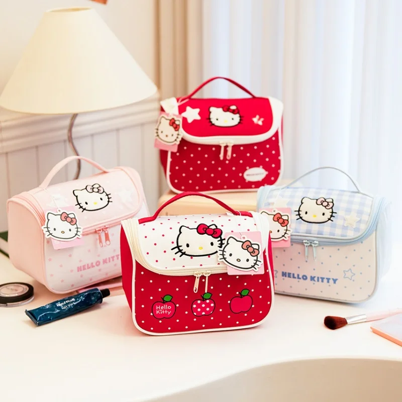 Bolsa de almacenamiento de dibujos animados de Hellokitty con líneas delicadas, bolso práctico de gran capacidad, bolsa organizadora de maquillaje, regalos para niñas
