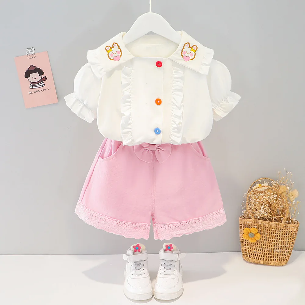 

Summer Girls Clothes Sets Small Flower 2022 New Fashion Style From 1 to 5 Years Old Children Clothes T-shirt Short Baby Suit