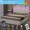 Queen Size Bed Frame with 4 Storage Drawers and LED Lights - Faux Leather with USB Ports & Adjustable LED Headboard 4