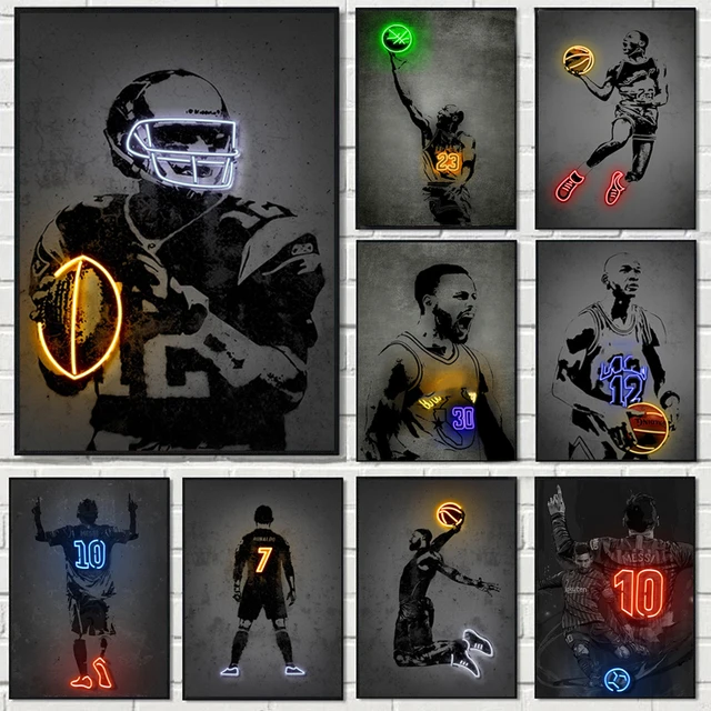 Neon Effect Sports Posters Basketball Players Graffiti Canvas Painting Football Art Print Wall Pictures for Bedroom Decor Cuadro