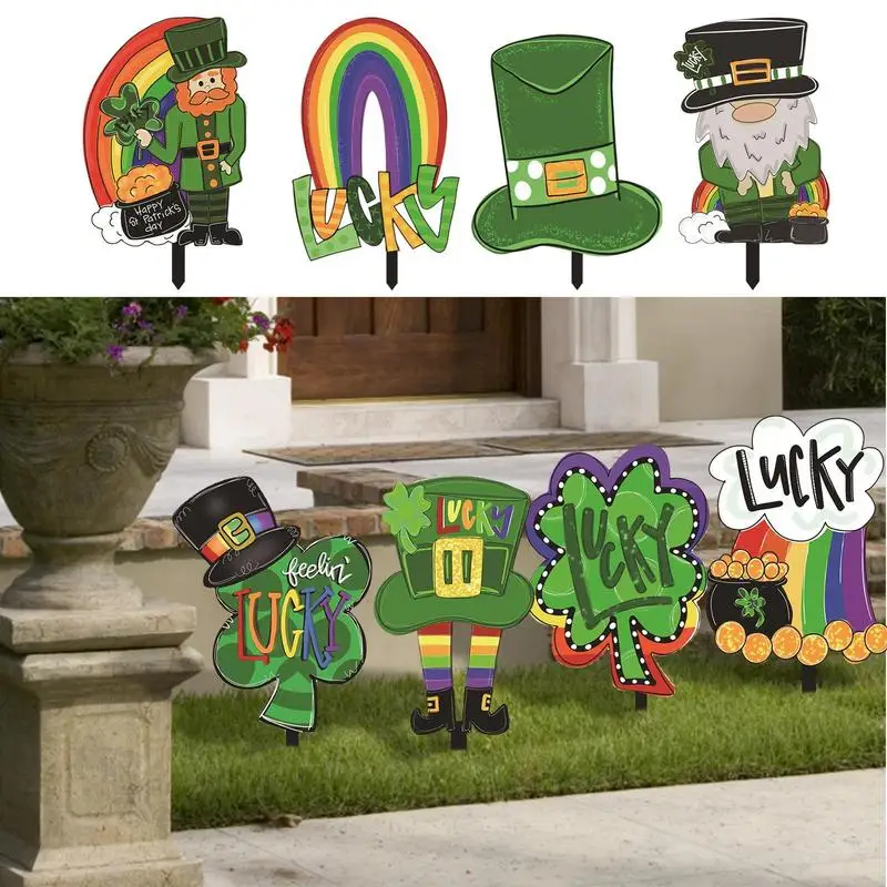 

St. Patrick's Yard Signs Acrylic St Patricks Day Gnomes Outdoor Signs St Patricks Day Decorations Gold Dwarf Garden Ground