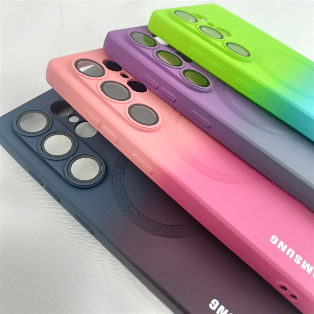 Luxury Silicone Gradient Case with Lens Protection and Magnetic Bumper Cover