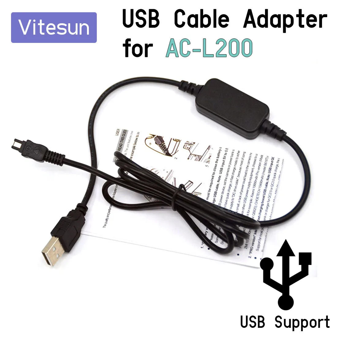 Vitesun USB Power Cable Adapter AC L200 ACL200 ACL25 for Sony DSC