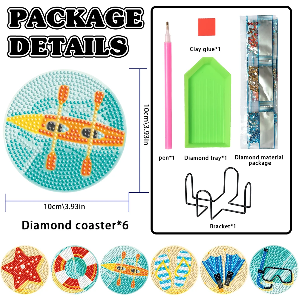 6Pcs New Diamond Painting Coasters Kits with Holder 3.94 Inch