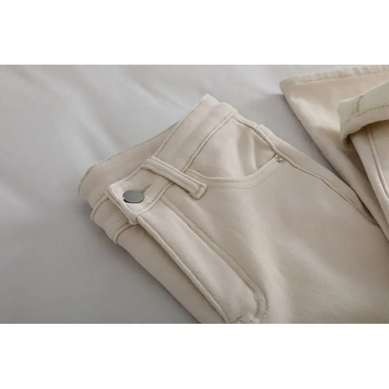 Autumn Winter Solid Color Fashion All-match Haren Pants Women High Street Casual Loose Button Pocket Plus Velvet Warm Trousers