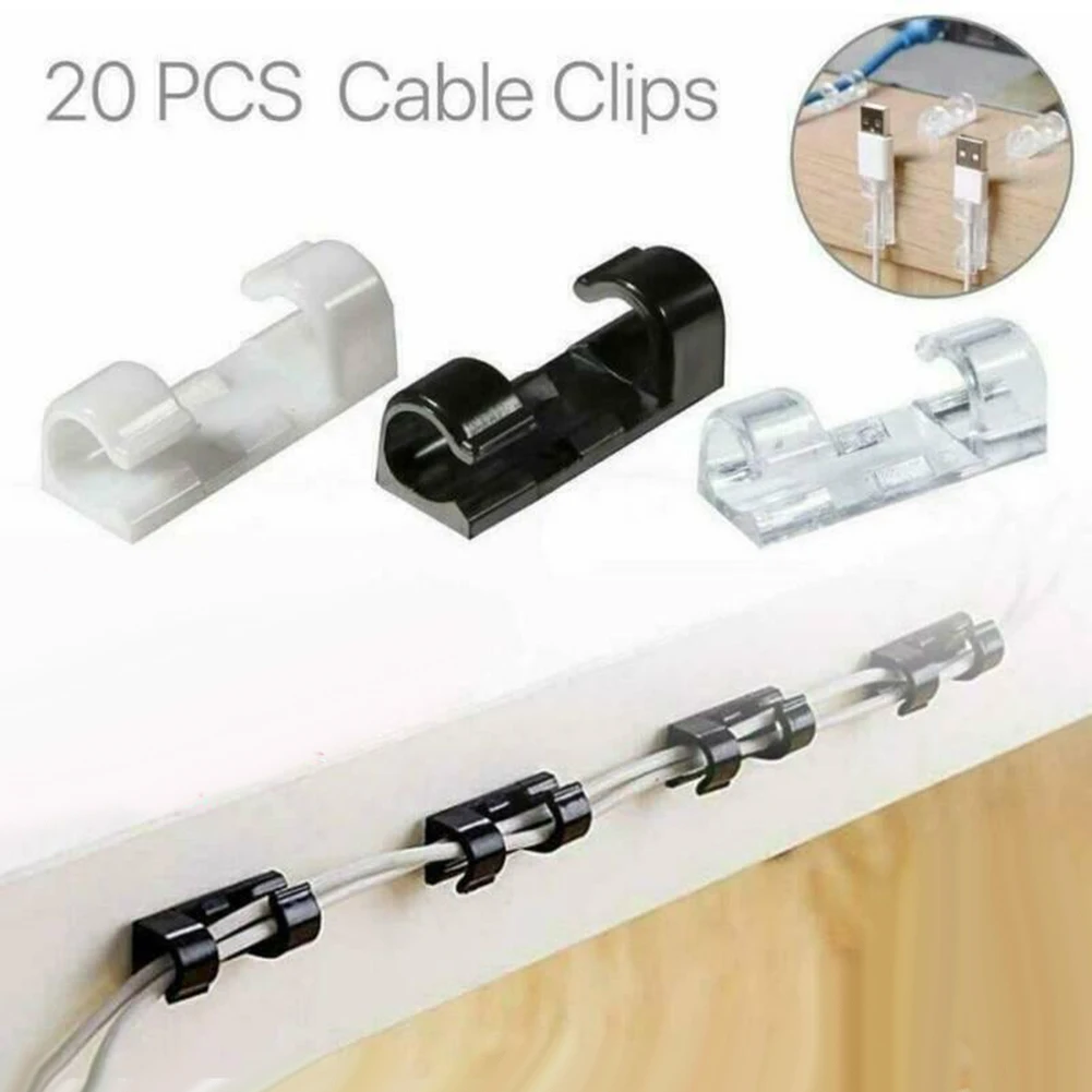 

20pcs Car Cable Wire Organizer Self Adhesive Wire Cable Cord Clips Clamp Wall Table Tidy Holder Organizer Black,White,Transpare