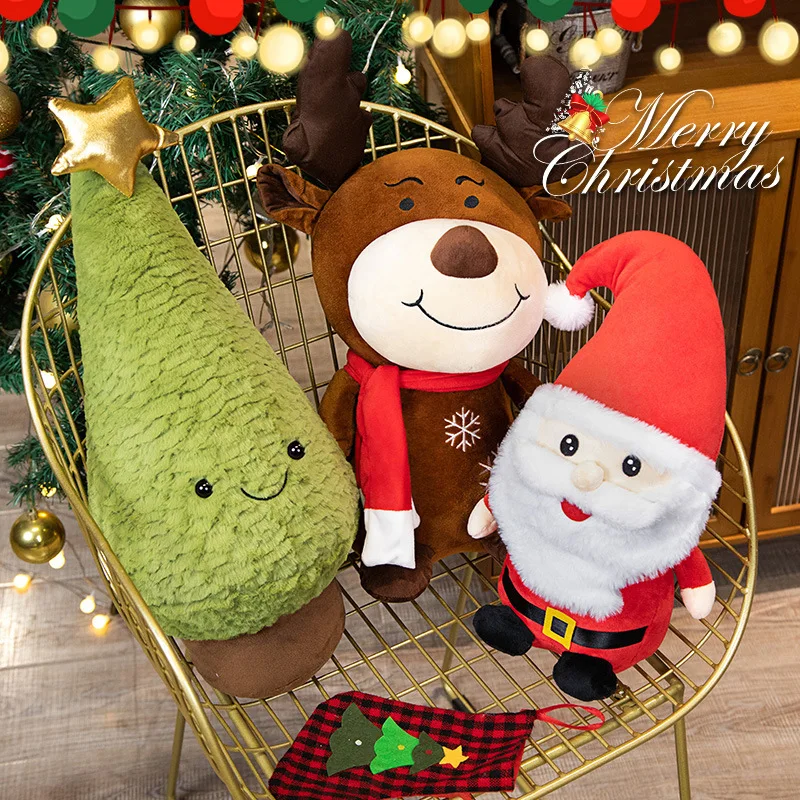 Plush Toys Christmas Tree Santa Pillow Soft Reindeer Stuffed Animal Cute Birthday Gift For Kids