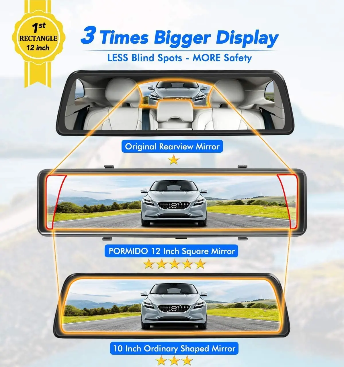 Cámara para coche de espejo 4K delantera y trasera, cámara espejo  retrovisor para carros y camiones con pantalla táctil IPS de 11 in/28 cm,  cámara de