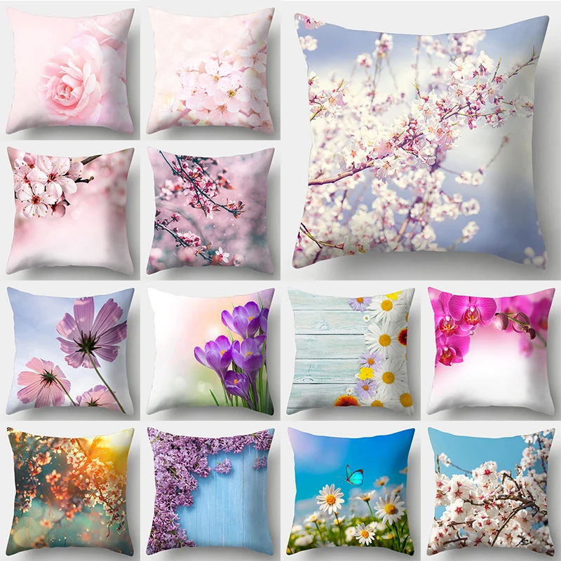 

WZH Spring Flowers & Landscape Cushion Cover 45x45cm Polyester Decorative Pillow Cover Sofa Bed Pillow Case