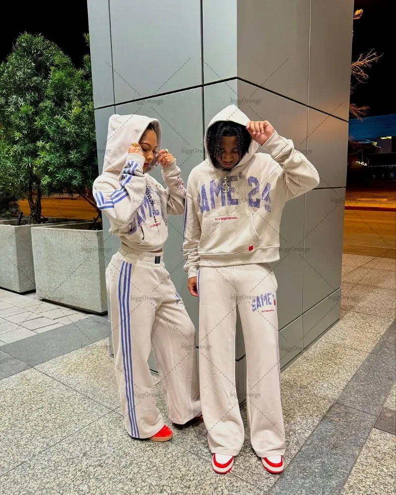 New American Couple Clothing Retro Harajuku Y2K Casual Oversized Hoodie Fashionable Versatile Straight Wide Foot Casual Pants 4