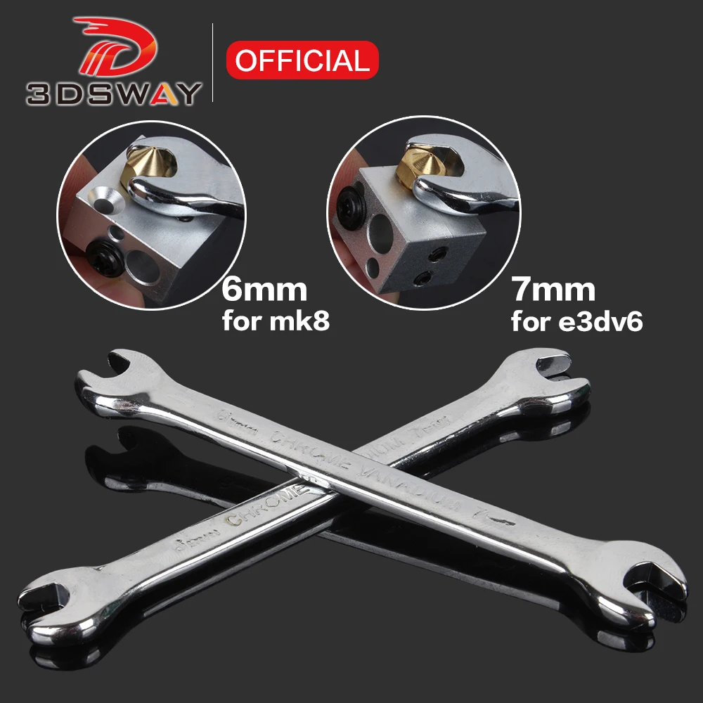 3DSWAY 3D Printer Accessories Dual-use Open-ended Wrench For Mk8 Nozzle E3d V6 Nozzle Open-ended Wrench Tool Nickel-plated 6-7mm