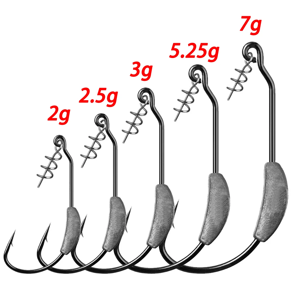 10 hameçons offset Jig Crank avec goupille ressort - Poids 2g à 7g pour montages Texas Rig
