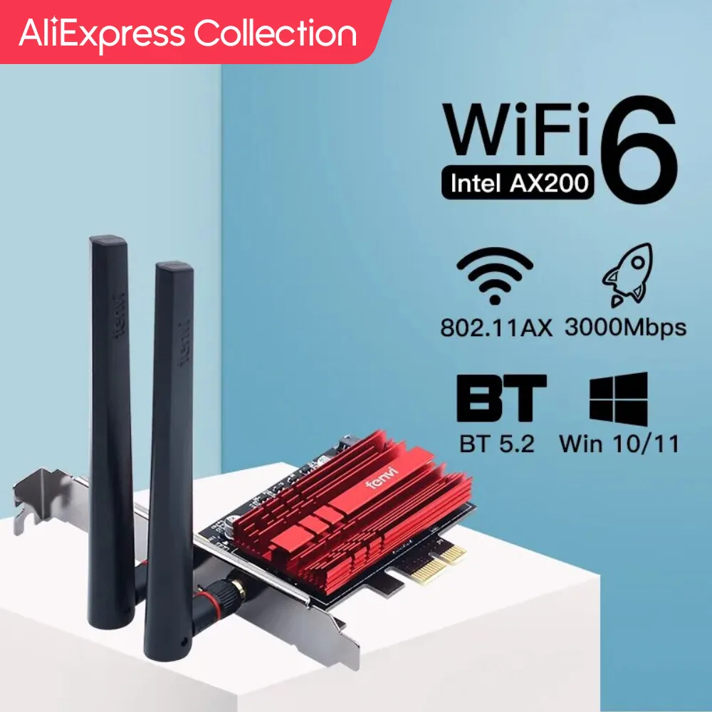 Aliexpress Collection Fevi Wifi Card 3000Mbps Wifi 6 Ax200 802.11Ax Dual Band 2.4G/5Ghz Per Bluetooth 5.2 Desktop Pcie Wireless