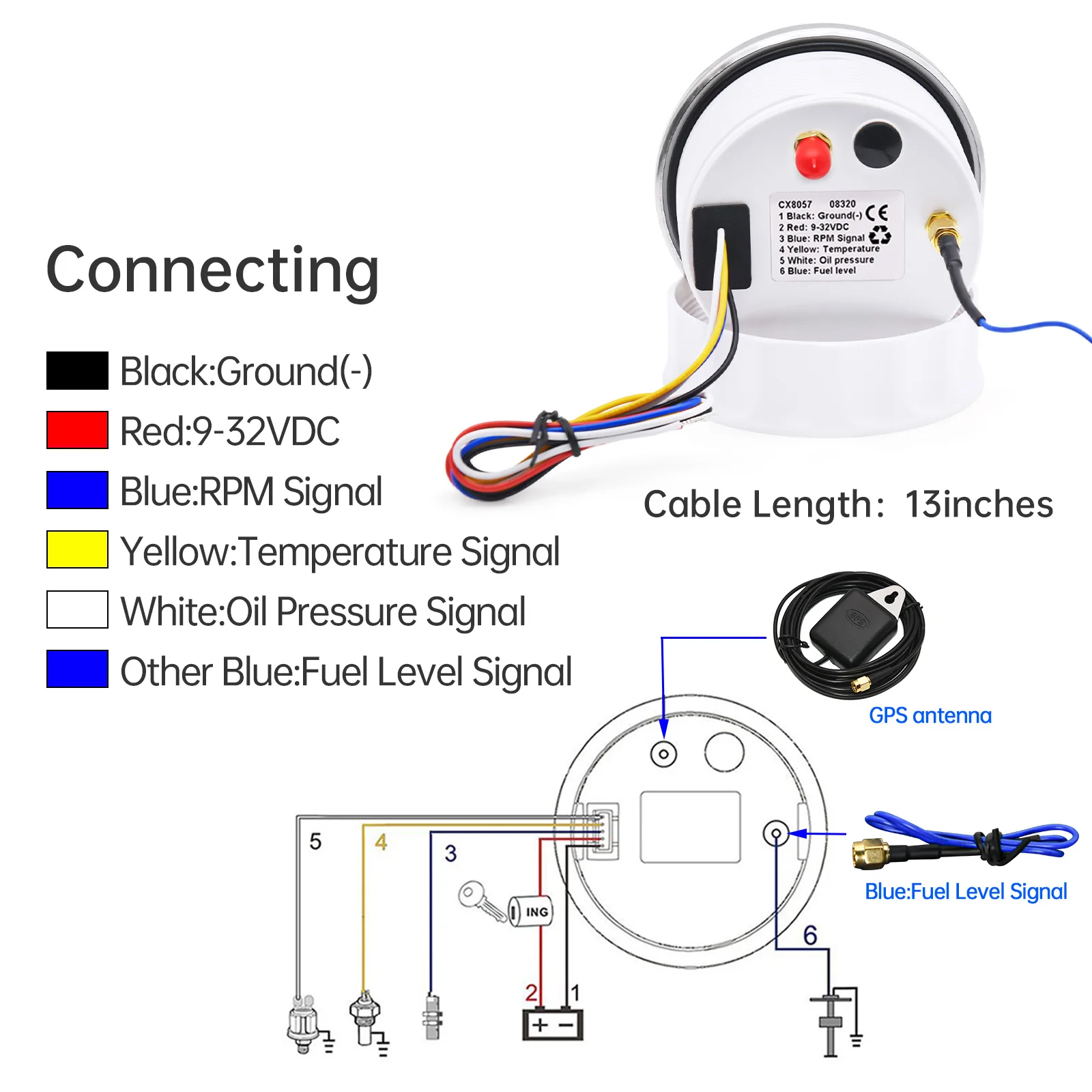 Hd 85mm 6 em 1 medidor digital multi-funcional gps + nível de combustível + temp de água + pressão de óleo 0 1010bar com alarme tacho medidor para o barco do carro