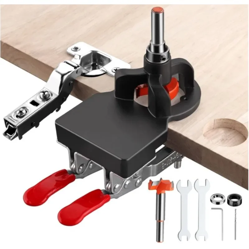 

35mm Concealed Hinge Drilling Jig Hole Set Aluminum Alloy Double Clip Fixed Woodworking Tool for Wood Furniture Door Cabinets