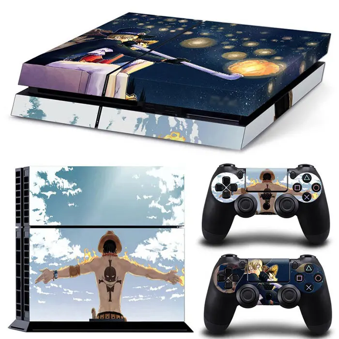 Japan Cartoon One Piece Luffy Pokemon Vinyl Skin Sticker for PS4 Slim Console and 2 Controllers Decal Cover Game Accessories 
