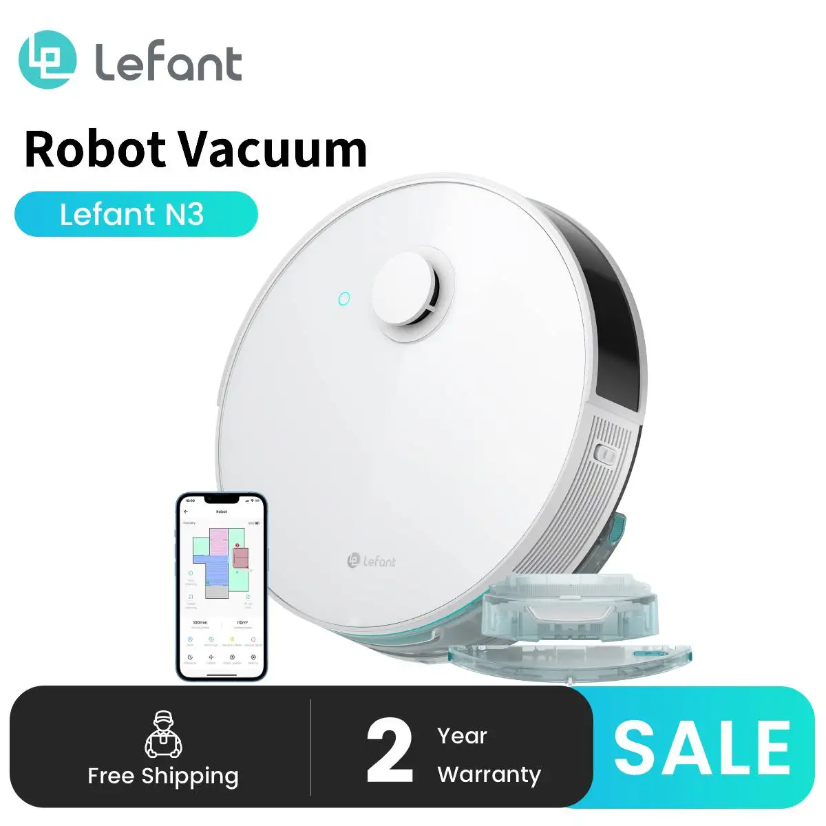 Lefant N3 4000Pa Saugroboter-Staubsauger und Schallmopp-Kombination, präzises Kartierung mit Lidar- und dToF-Sensoren, Ultraschall-Teppicherkennung