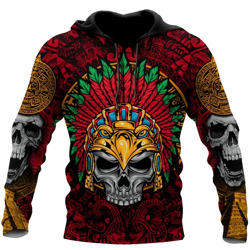 thumbnail image 1 of Sudadera con capucha con estampado 3D de la bandera de México y emblema nacional para hombre, sudadera de manga larga con estampado mexicano azteca, ropa de calle, 1 of 5