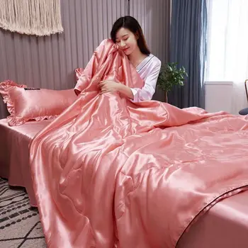 Couverture d'été en soie glacée, 1 pièce, lavable, sensation de fraîcheur, sommeil nu, climatisation, couette fine, literie double reine pour enfants 1