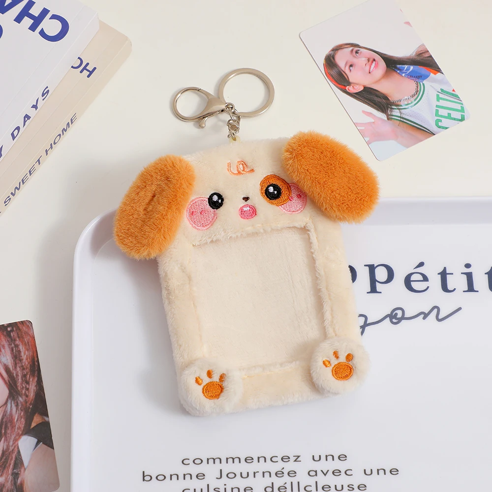 Photo Card Holder Kawaii Cartoon Photocard Holder Animal Series Soft Plush 3 Inch Kpop Photo Card Holder Bag Pendant School Stationery