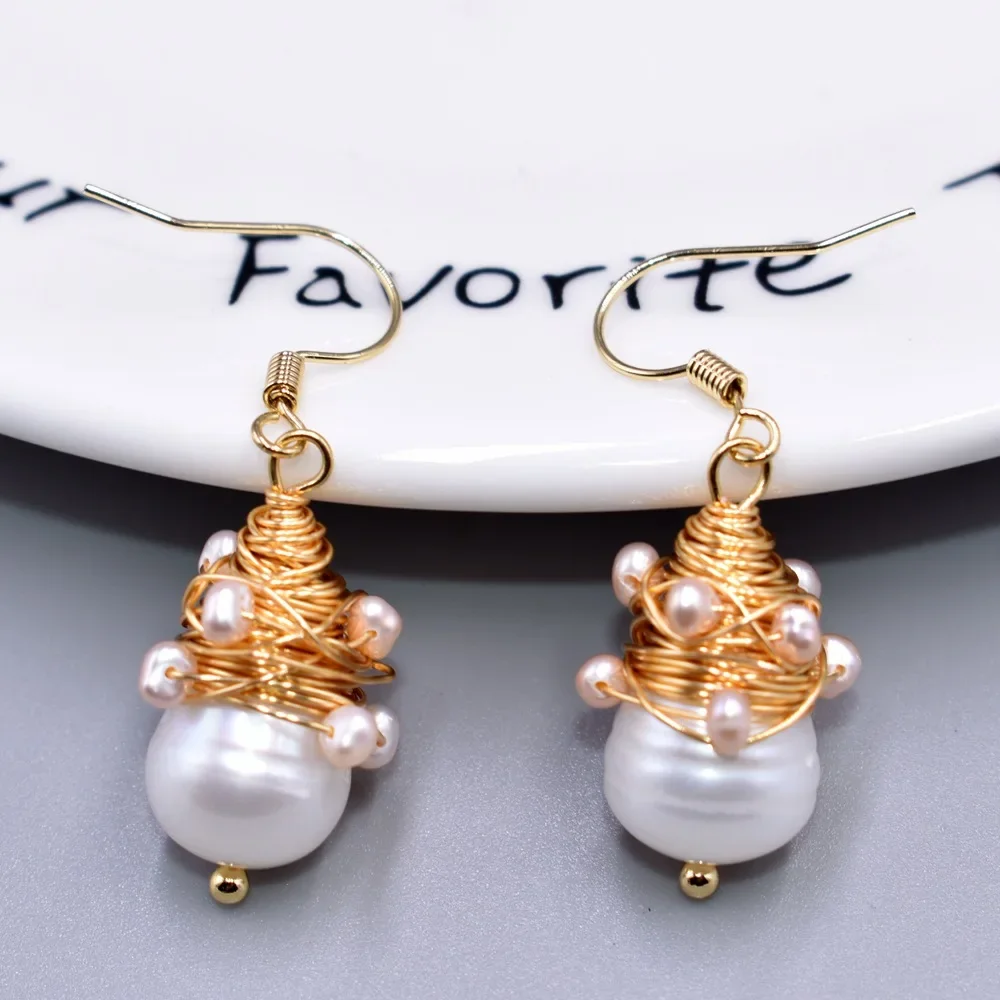 Gold Color Metal Fashion KoreanEarrings for Women Bridesmaid Wedding Jewelry Hand Winding Pearls Small Bead