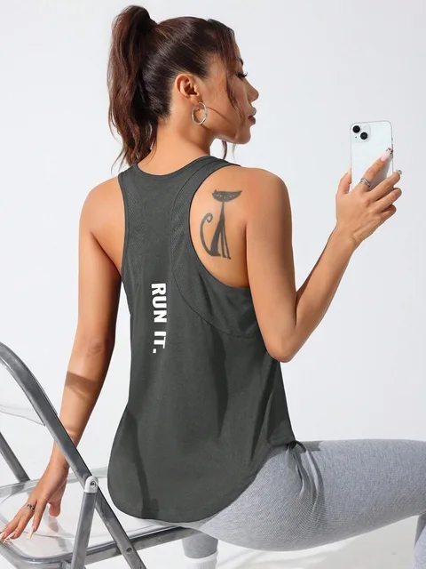 Women's running vest, special letter style, loose long top vest, a good choice for yoga running 3