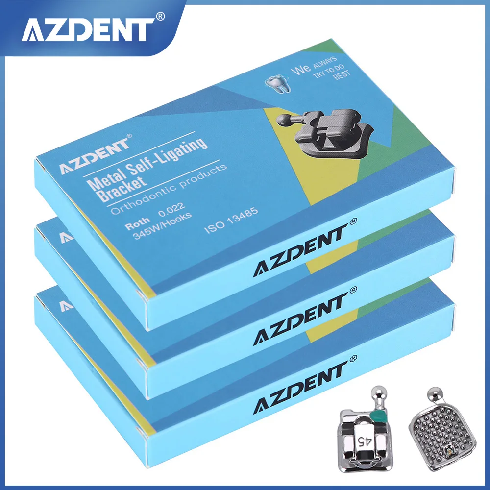 AZDENT 3 กล่องทันตกรรมจัดฟันวงเล็บ MIM Monoblock Self Ligating Braces Mini MBT/Roth 0.022 345 ตะขอ Buccal หลอด 1