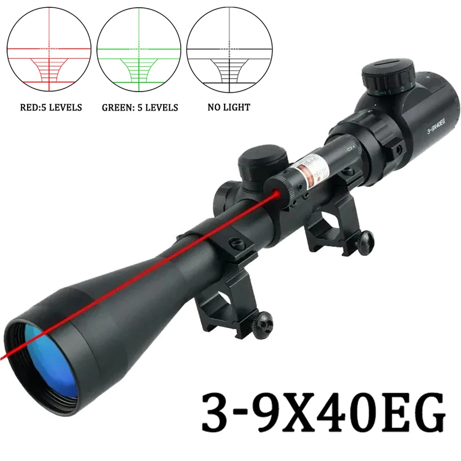 

Tactical 3-9x40EG Scopes Laser Hunting Air Rifle Scope Red/Green Reticle Optical Riflescope Outdoor Shooting Airsoft Sight