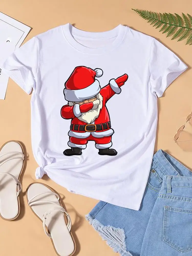 

Santa Claus Trend Cute Women Tee Top Fashion Lady New Year Shirt Print Christmas Holiday Clothing Clothes Graphic T-shirts