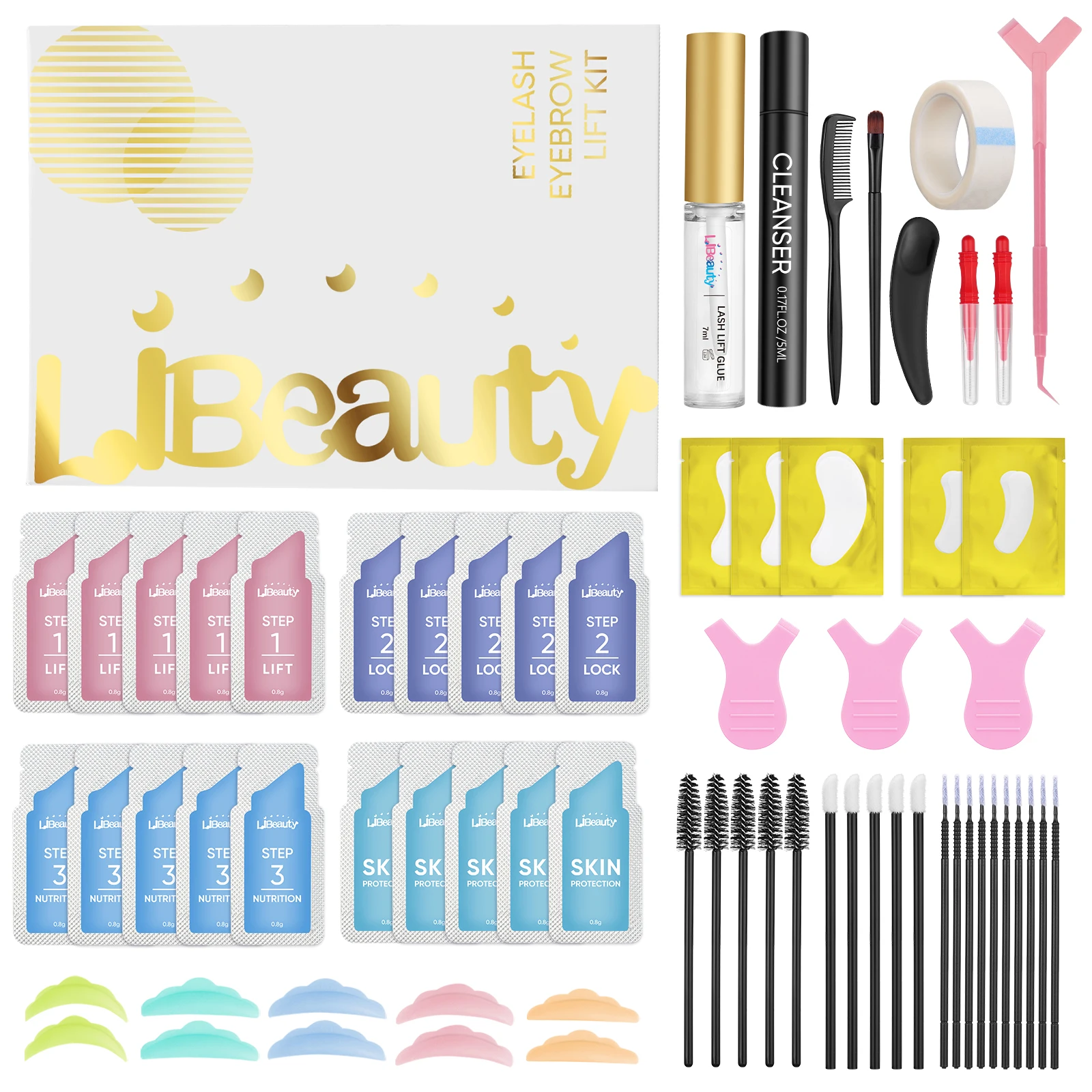 Libeauty 20 개/몫 8-12min 래쉬 리프트 키트 및 브로우 라미네이션 키트 2 In 1 Sachet Perm 고정 로션 래쉬 리프팅 메이크업 도구