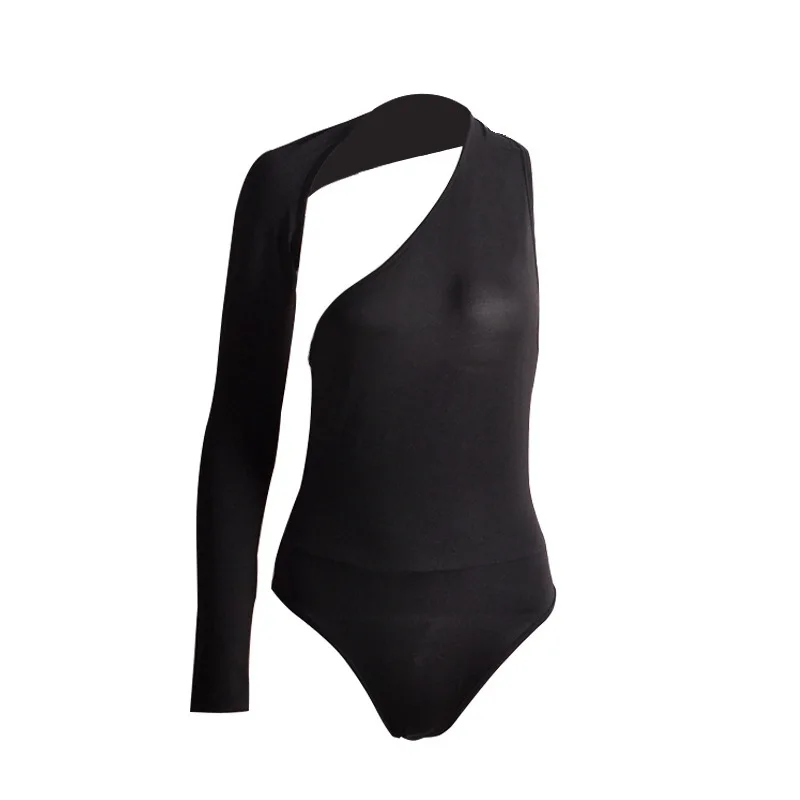 WQM  Sexy One Shoulder Tight Jumpsuit Street Milk Silk Versatile Bottom Top Women's High Elastic