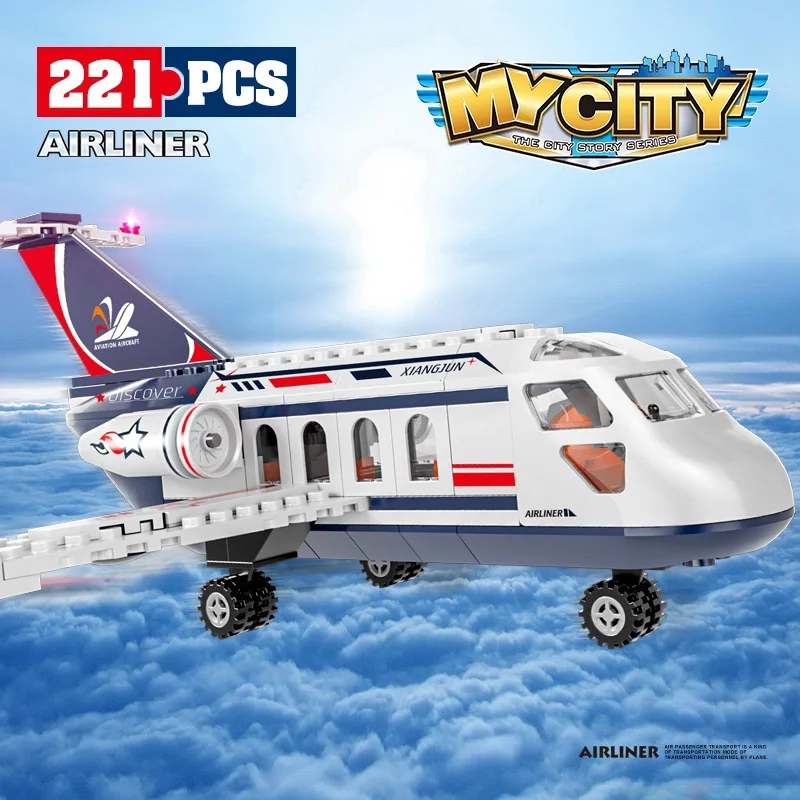 City Airplane International Passenger Plane Flight Model Building Blocks Airport Airlines Station Bricks Sets Kids Toy Technical 4