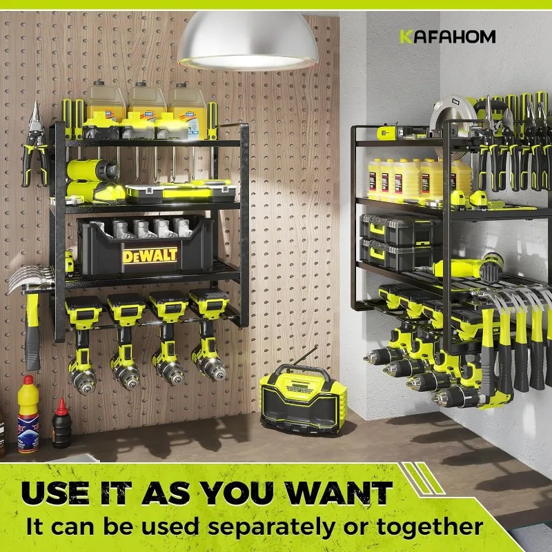 KAFAHOM Power Tool Organizer, 8 Drill Holder Wall Mount, 4 Layers Garage Tool Organizers Tool Shelf with Holder 6