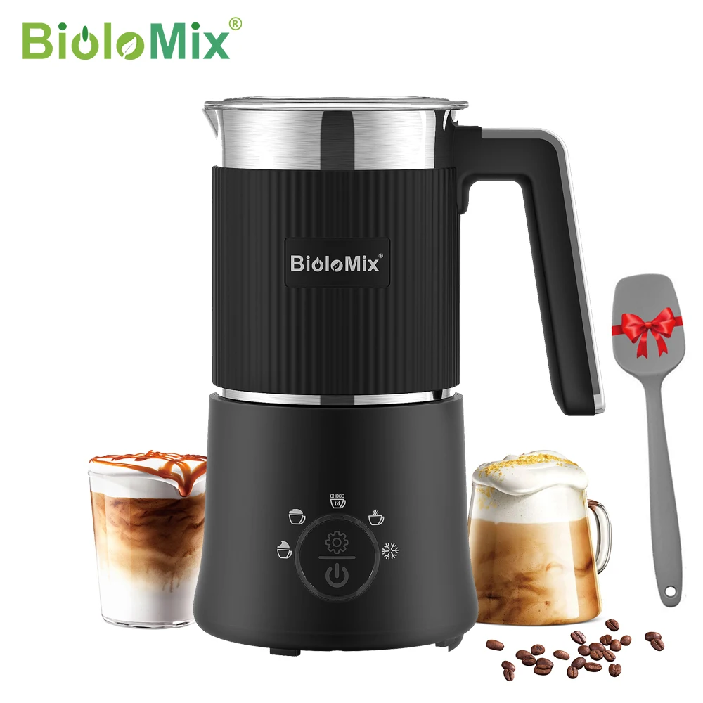 BioloMix Detachable Milk Frother and Steamer,5-in-1 Automatic Hot/Cold Foam and Hot Chocolate Maker,Dishwasher Safe automatic milk frother hot and cold milk steamer container soft foam latte cappuccino maker electric coffee frother foamer maker