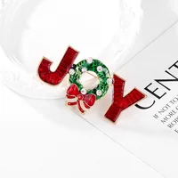 2025 New Christmas Red color "JOY" Letter Brooch（one piece） Enamel Wreath Bow Decor Fashion Daily Party Jewelry Accessory 5
