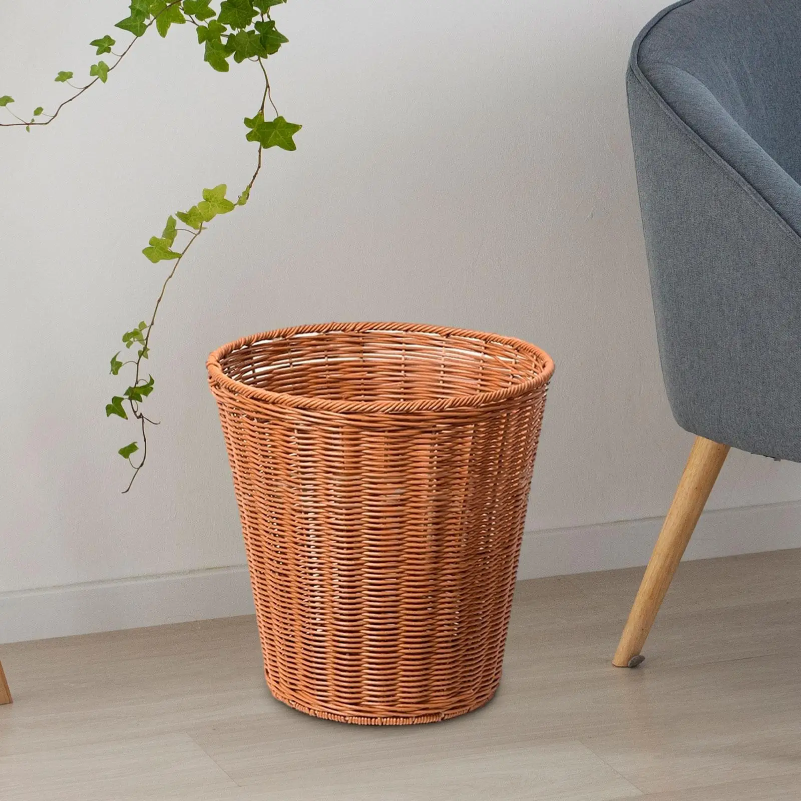 

Woven Wastebasket Decorative Round Imitation Rattan Waste Basket Wicker Trash Can for Bathroom Home Living Room Kitchen Bedroom