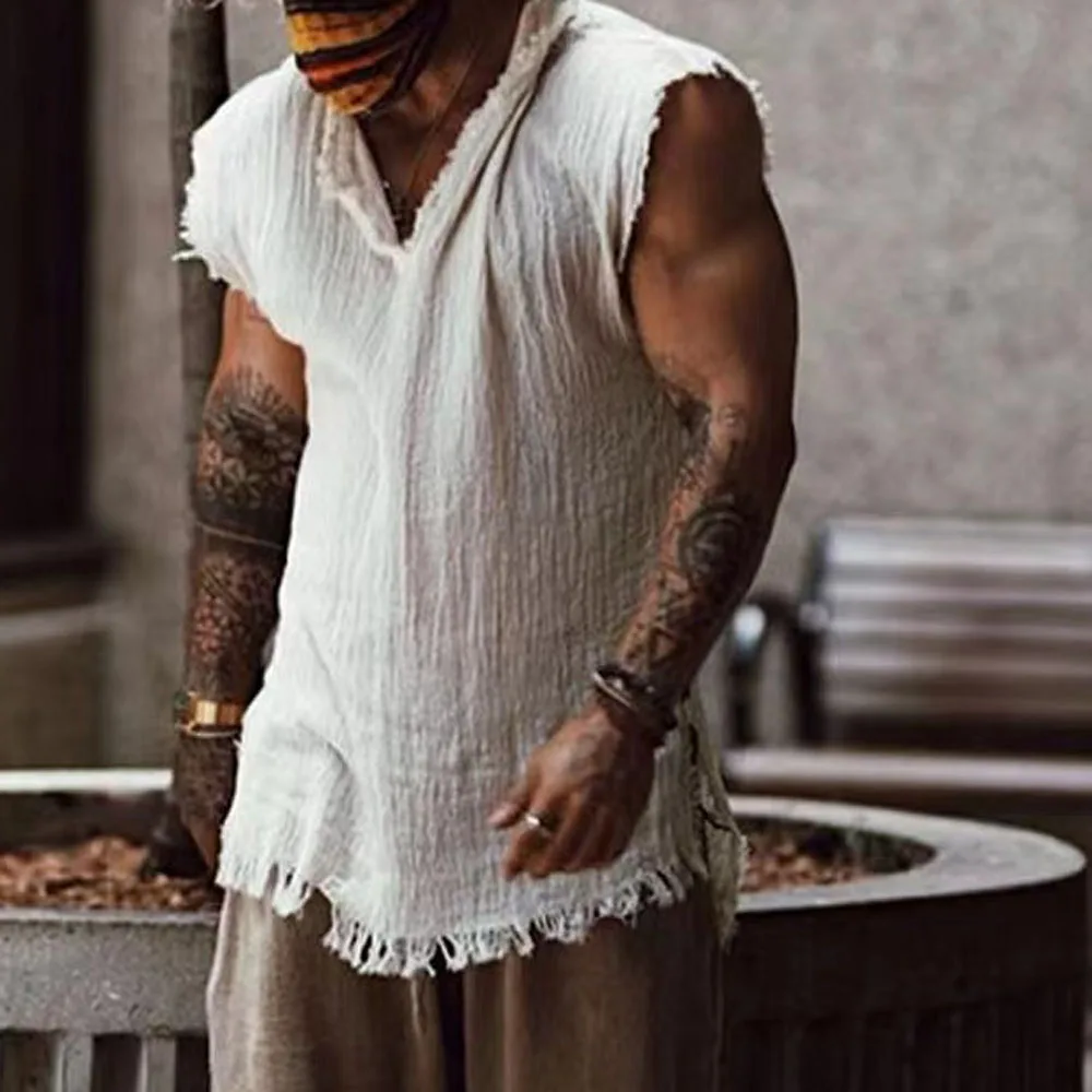 Men Cotton Linen Vests Casual Male Breatable Solid Color Tshirts FYY-226