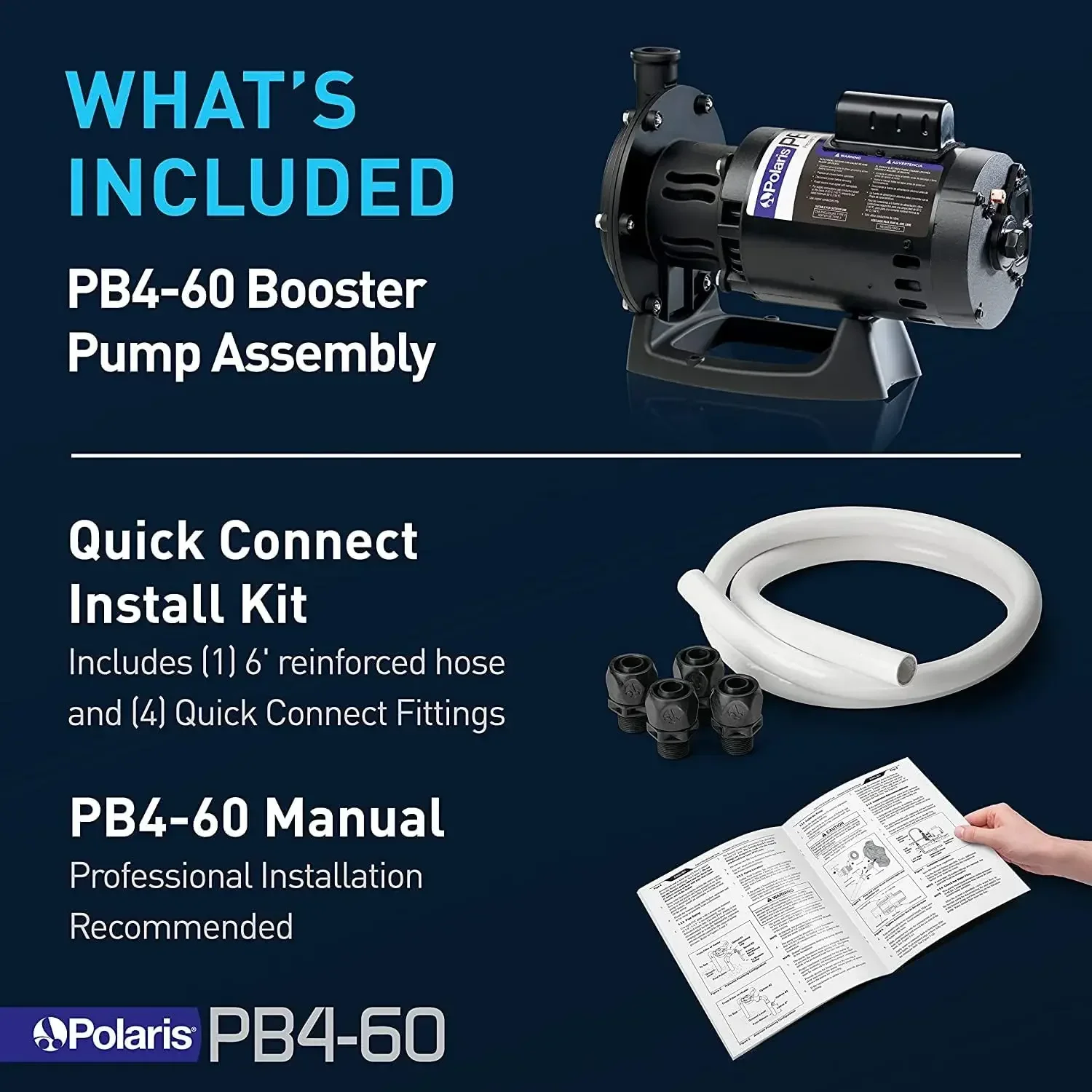 PB4-60 Booster Pump 3/4 HP for Pressure Pool Cleaners Comes with Polaris Softtube and Quick Connect Fittings liquid transfer pump submersible booster pump