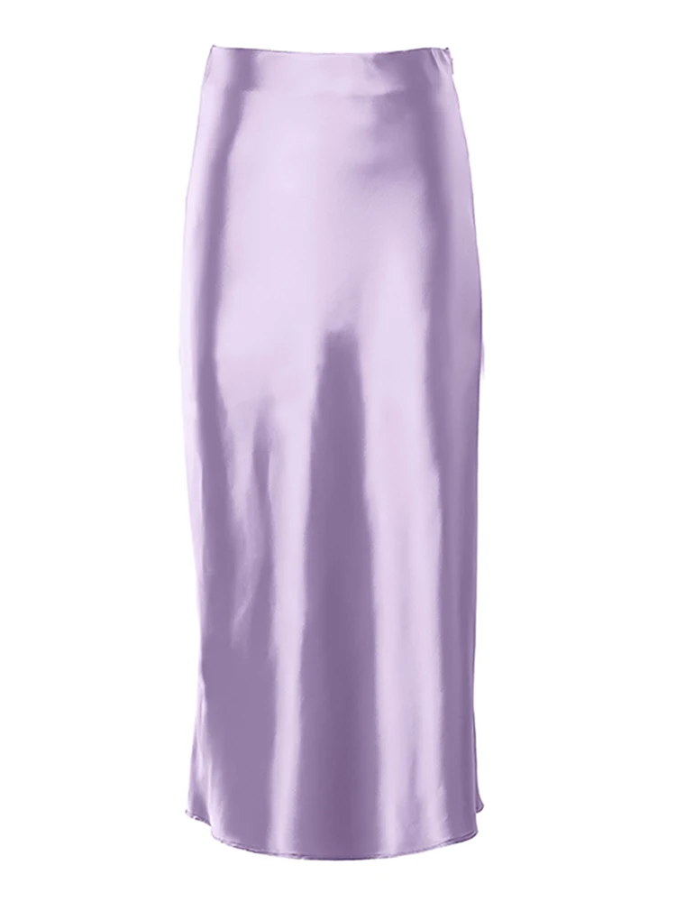 Повседневная Женская длинная юбка с высокой талией Restve, фиолетовые атласные элегантные офисные женские юбки, однотонная шелковая юбка миди, весна-лето 2022 5