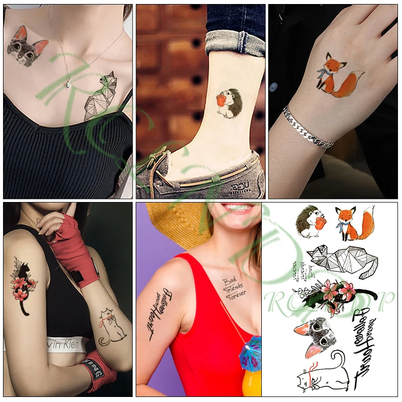 

Waterproof Temporary Tattoo letter aminal cat dog fox hedgehog flower tatto stickers flash tatoo fake tattoo for women men kid