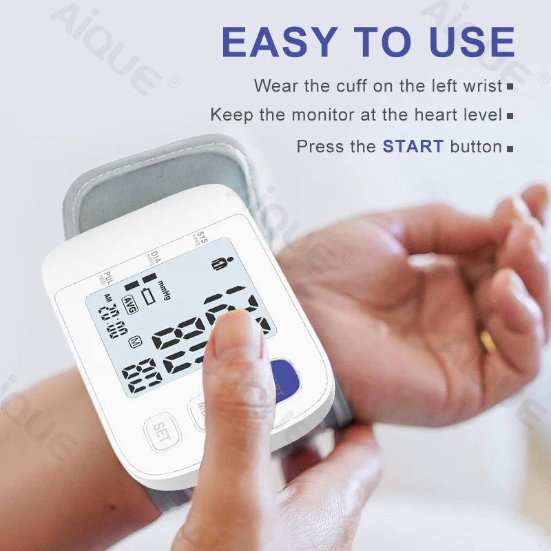 Automatic Digital Wrist Blood Pressure Monitor LCD Sphygmomanometer Tonometer Tensiometer Heart Rate Pulse Meter BP Voice blood pressure monitor blood pressure meter