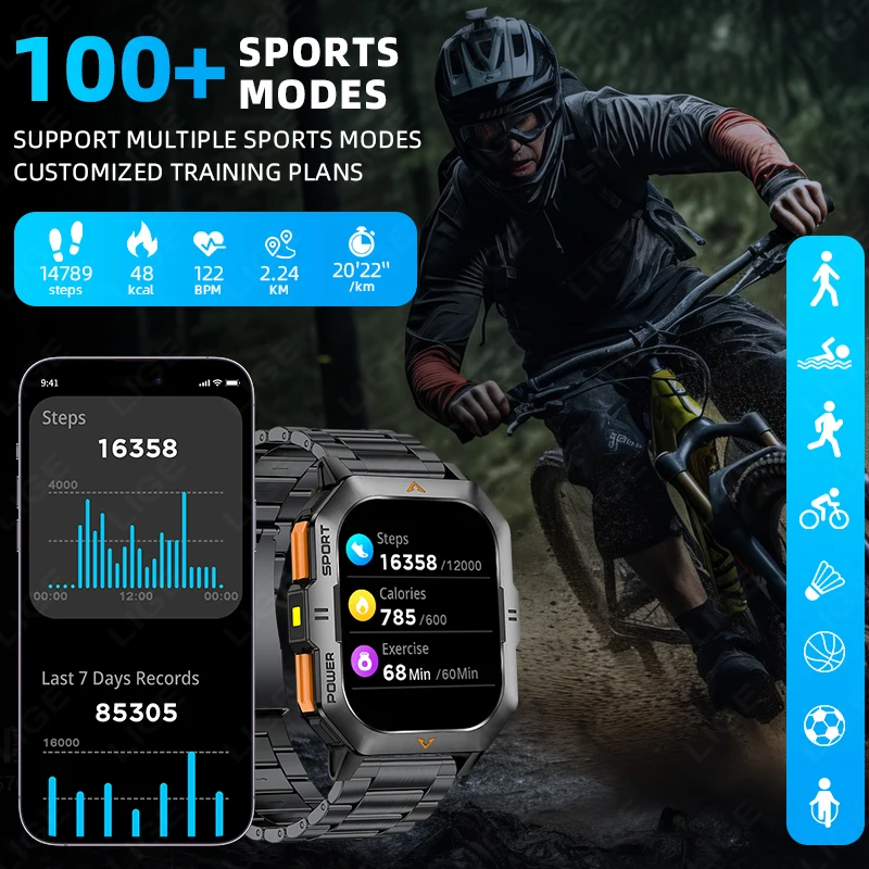 LIGE New Outdoor Military Smartwatch 430mAh Bluetooth Talking Smart Watch 2.01 Inch LED Sports IP68 Waterproof Fitness Watches