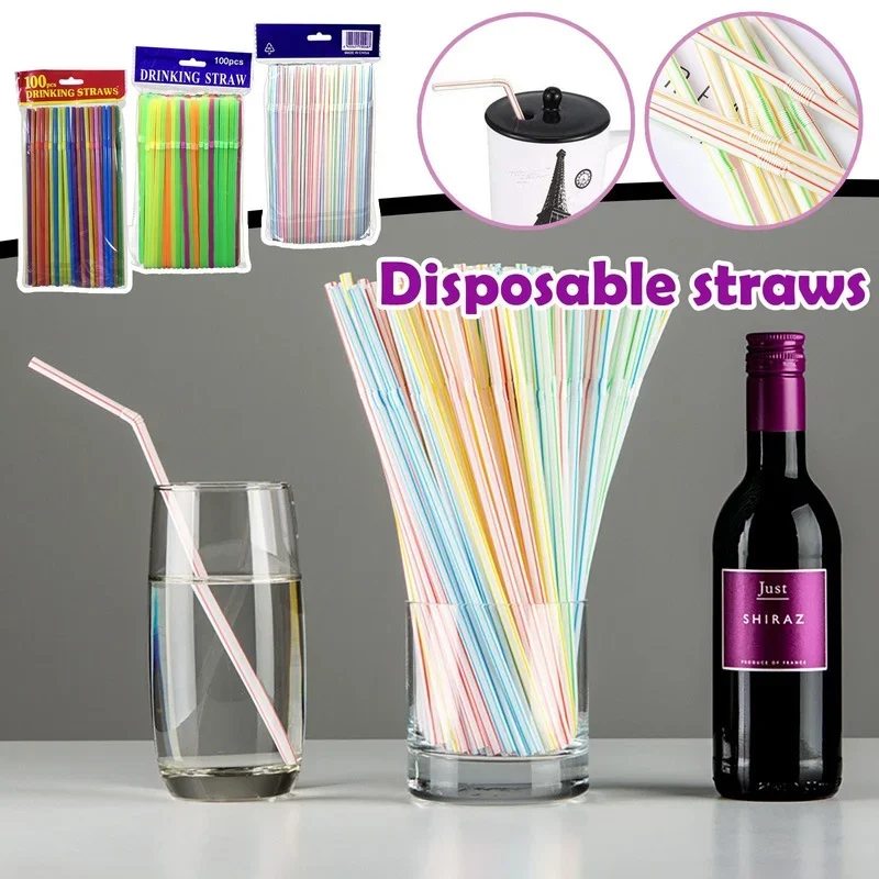 Disposable Plastic Straws 5 Models 100 Pcs Straws Drinking Kitchenware Bar Wedding Party Cocktail