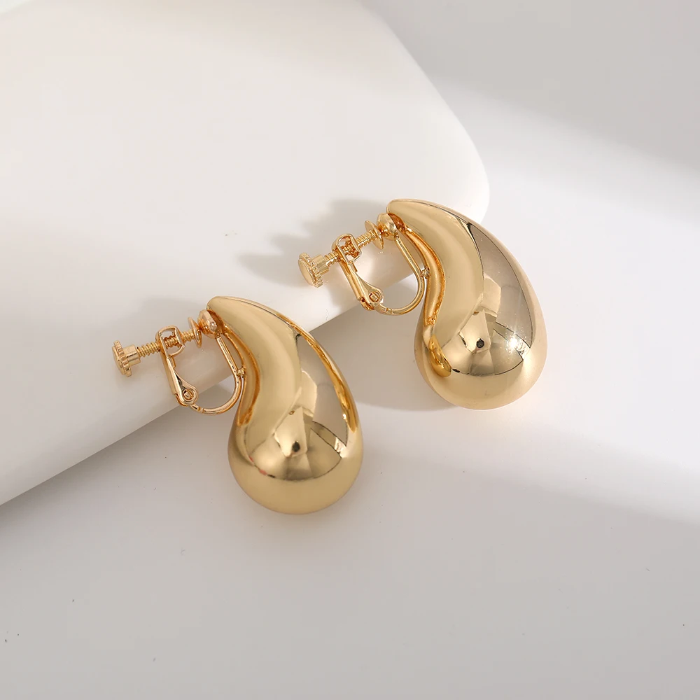 Vintage Chunky Dome Drop Clip on Earrings Women Golden Glossy Colorful Teardrop Non Pierced Earrings Trendy Jewelry ear clip earrings clip earrings ear clip ear accessories
