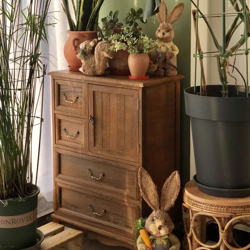 

Solid wood living room storage cabinet side cabinet retro drawer cabinet