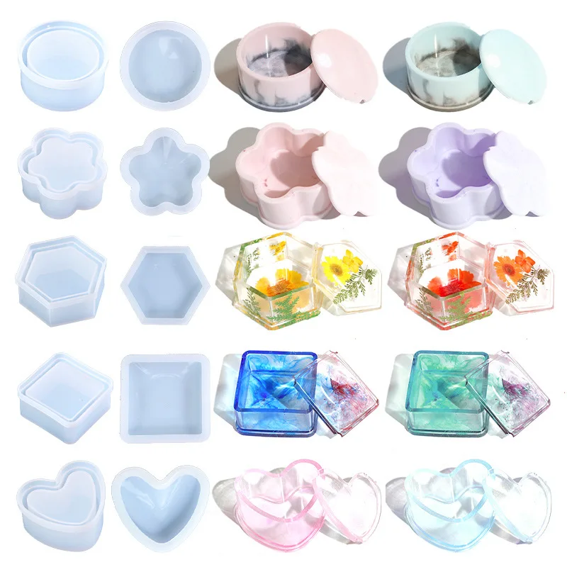 DIY Hexagonal Storage Box Silicone Mold  Jewelry Box Container Mirror Crystal UV Epoxy Resin Gift Box Tools Making