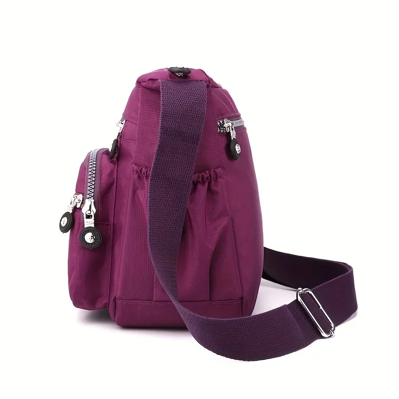 Waterproof Nylon Crossbody Bag, Multiple Pockets & Zipper Closure, Stylish Casual Shoulder Bag for Travel, Everyday Use