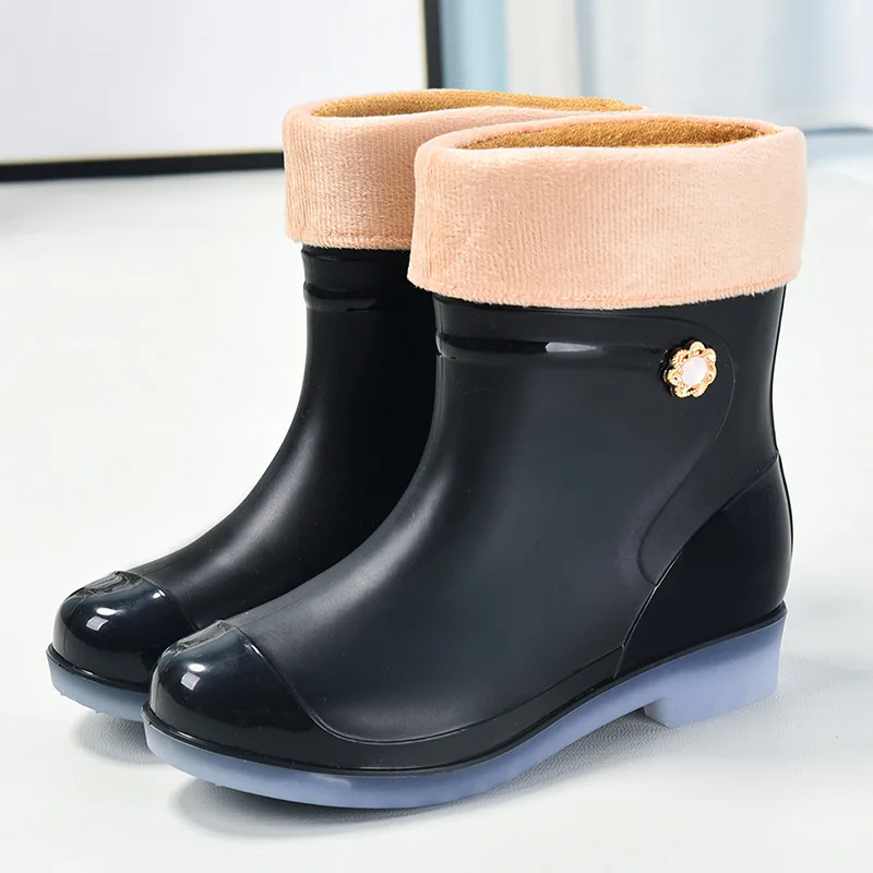

Hot 2023 Women Mid-calf PVC Rain Boots Slip-on Short Rain Shoes Waterproof Water Shoes Wellies