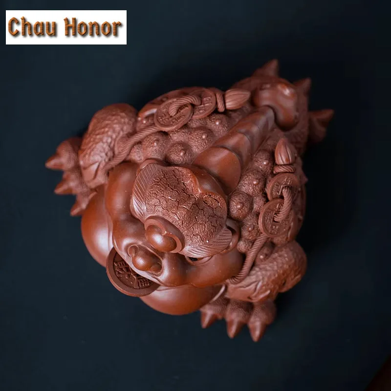 Boutique Purple Clay Tea Pet Decoration Lucky Toad Art Tea Figurine Ornaments Tea Set Accessories Home Fengshui Sculpture Crafts